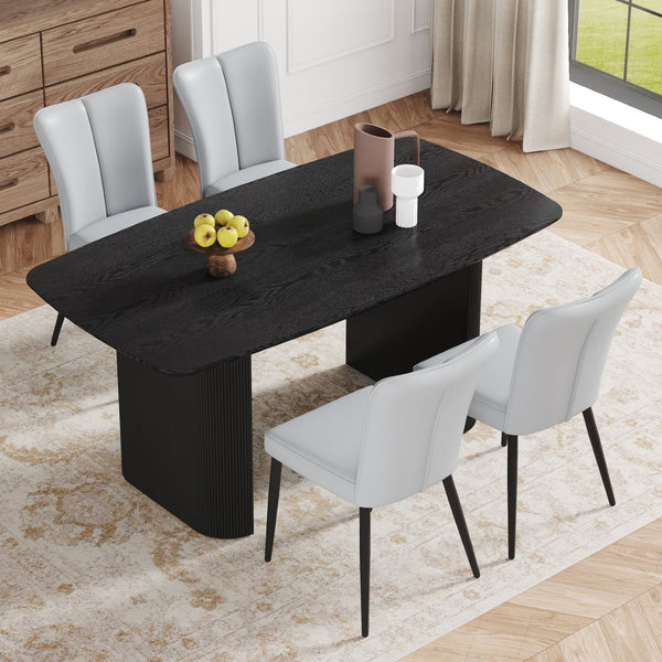English Elm Table And Chair Set - Modern Black Wood Grain Dining Table With 4 Light Gray Pu Chairs, Stylish & Durable W1151S04183-GIGA