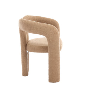 English Elm Contemporary Velvet Upholstered Barrel Accent Chair with Curved Support, Foam Seat, Steel Frame Finish Camel Teddy W395P224766