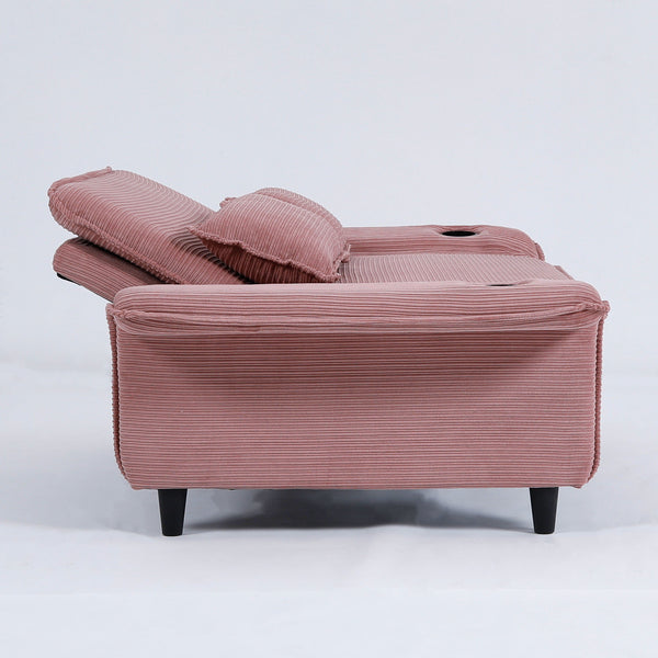 English Elm 65.74-inch convertible letter sofa bed with adjustable armrests, pull-out extension, cup holders, durable frame and plush sponge cushions Pink W3371P311783