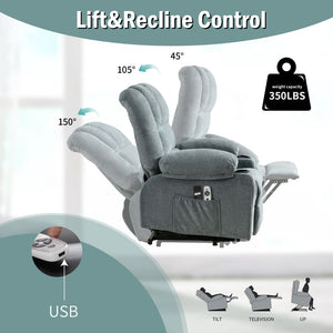 English Elm Power Lift Recliner Chair with Massage Heating Fleece Leather and Usb for Elderly Blue W1807P298856