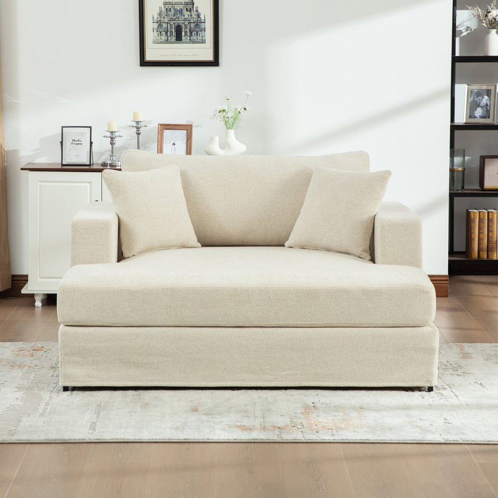 English Elm 56.3" Wide Chenille Linen Convertible Sofa Bed with Pocketed Springs and Matte Black Legs Beige W3189S00007