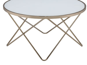 English Elm 1pc Round Glass Top Coffee Table with Mid-Century Metal Frame, Elegant Living Room Accent Piece Champagne 38 L x 39 W x 5 H B2741P332646