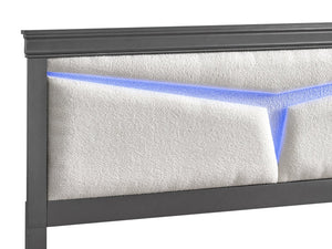 English Elm Lorana Queen Upholstered Bed Plush Teddy Fabric Headboard with Built-in Led Ambient Glow Gray B078S00665