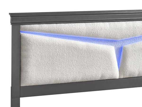 English Elm Lorana King Bed Teddy Bear Upholstered Headboard with Built in Led Ambient Light Gray B078S00666