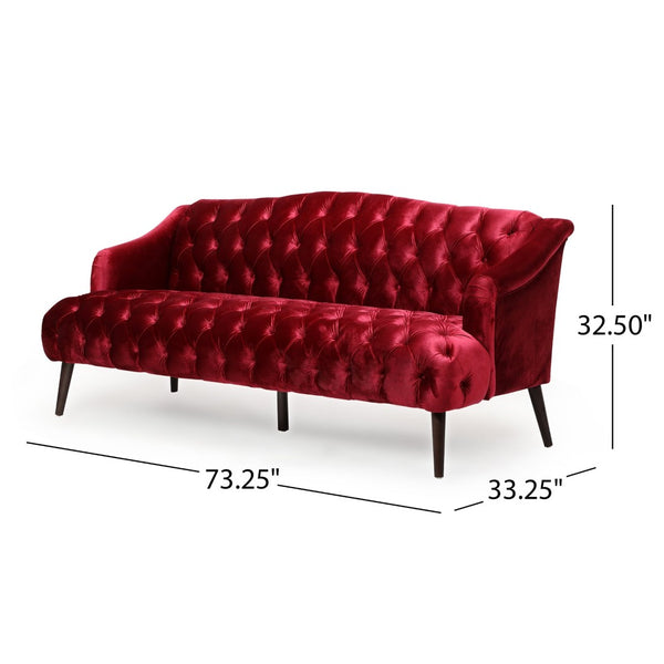 English Elm Comfy Hi-back Three Seat Sofa with Tufted Pu Upholstery and Tapered Birch Legs N760P178601R