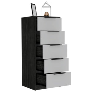 English Elm Washington Five Drawer Dresser with Light Oak Frame and White Fronts, Space-Saving Minimalist Storage Chest Smoke,White 46 L x 21 W x 5 H B128P148836