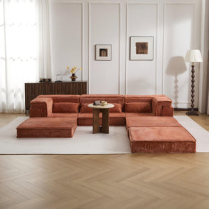 English Elm Compression Modular Sofa Bed - Oversized Convertible Sectional With Plush Fleece & 3 Pillows, Orange W3723S00018