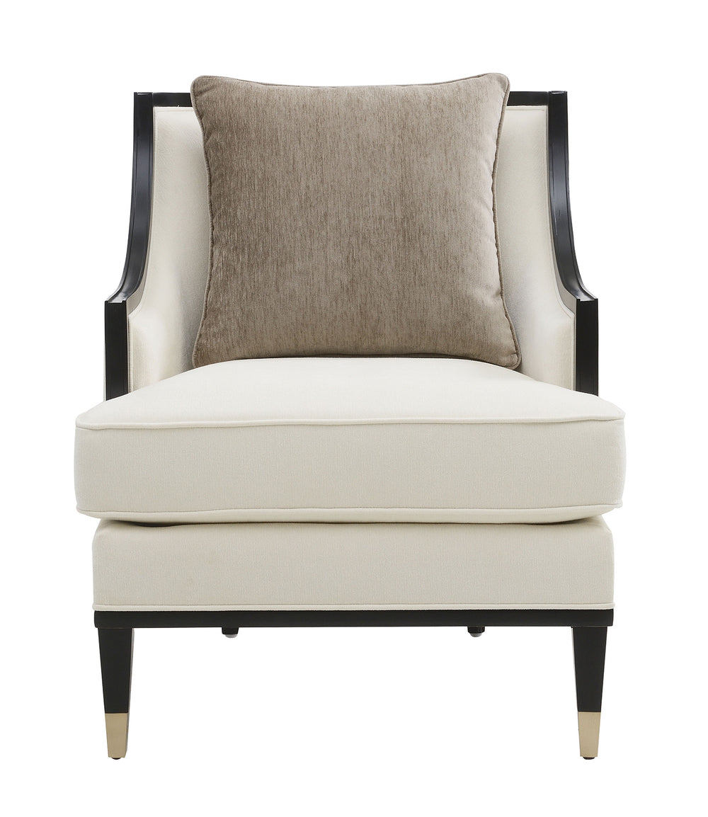 English Elm Traditional Upholstered Accent Chair with Curved Arms and Gold-Capped Legs, Plush White Fabric for Living Room Comfort and Style B2741P396710