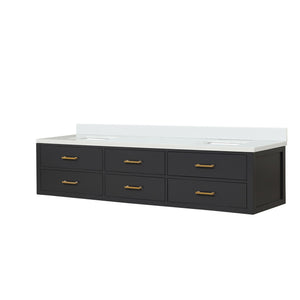 English Elm Black Double Bath Vanity 84" W X 22" D With Elegant White Quartz Top And Soft-Close Hardware B2731P258136