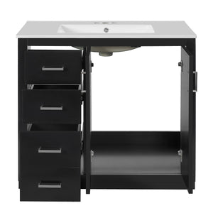 English Elm 36'' Bathroom Vanity with Ceramic Sink Combo, Solid Wood Frame, Soft-Close Drawers and Stylish Retro Groove Design Black N710P291684B