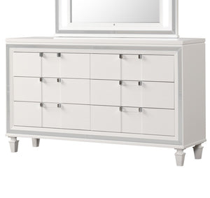 English Elm Genoa Six Drawer Dresser Art Deco Glam White Lacquer with Mirror Trim Accents B078P497937