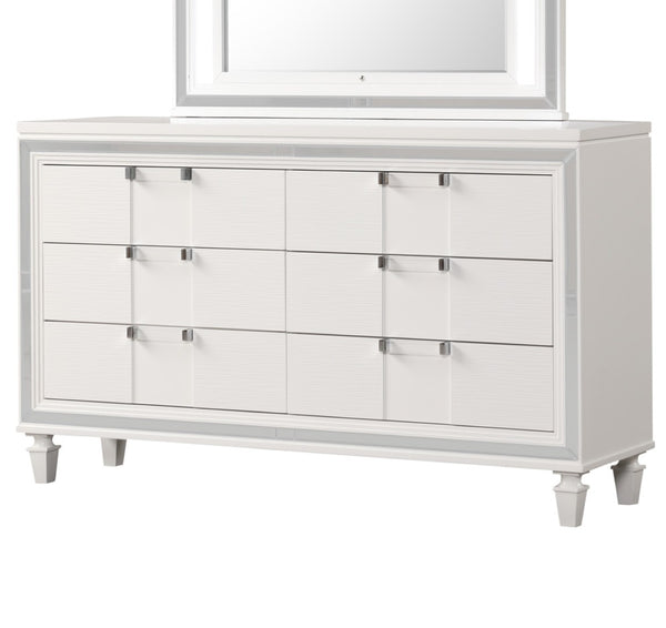 English Elm Genoa Six Drawer Dresser Art Deco Glam White Lacquer with Mirror Trim Accents B078P497937