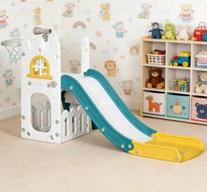 English Elm Kids 5 in 1 Toddler Play Set with Slide Climbing Steps Basketball Hoop Storage T3971P439388