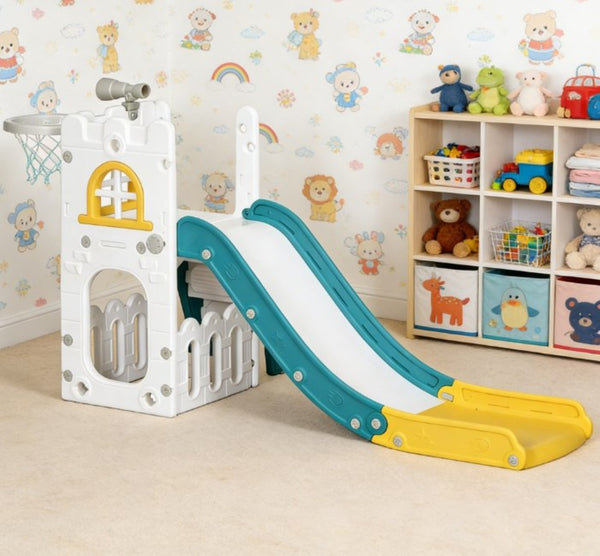English Elm Kids 5 in 1 Toddler Play Set with Slide Climbing Steps Basketball Hoop Storage T3971P439388