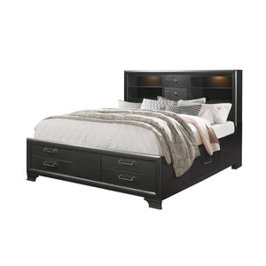 English Elm Civic Queen Storage Bed Bookcase Headboard with Built in Ambient Lighting Gray B201S00487