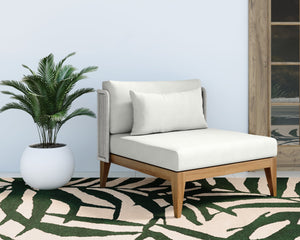 Sunpan Ibiza Armless Chair - Modern Outdoor Lounge with Durable Teak Frame & Eco-Friendly Grey Fabric Natural / Stinson White