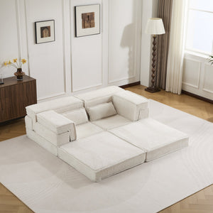 English Elm Compression Modular Sofa Bed - Versatile No Assembly Floor Couch With Soft Circle Fleece Fabric W3723P377147