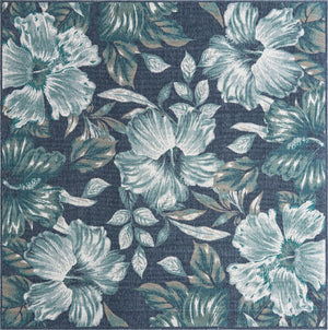 Unique Loom Outdoor Coastal Cicek Machine Made Floral Rug Blue, Ivory/Green/Gray 7' 10" x 7' 10"