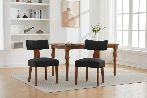 English Elm 064-Set Linen Fabric Modern Armless Dining Chairs with Curved Back & Solid Light Brown Legs for Stylish Comfort Black W527P292118
