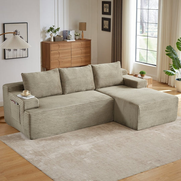 English Elm L-shaped Cloud Sectional with Corduroy Upholstery Deep Seat Modular Sofa Living Room W2339P400975