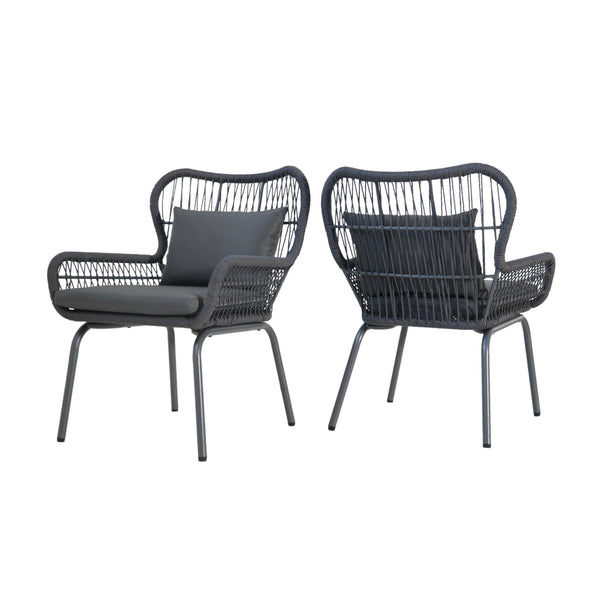 English Elm Christopher Knight Home® - SOUTHPORT Woven Rope Club Chair with Steel Frame, Water‑Resistant Cushions & Bohemian Outdoor Style Dark Gray 62329.00CGRY