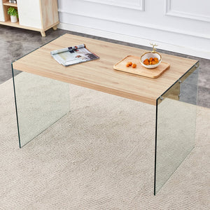 English Elm The MDF and Glass Coffee Table with Wood Grain Top, Tempered Glass Sides, Anti-Slip Pads, 47.2" x 27.5" W1512P347778