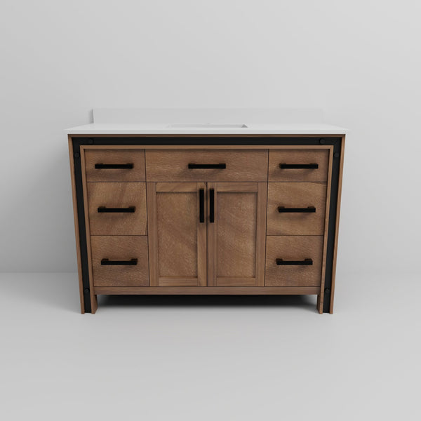 English Elm Rustic Barnwood 48 in Vanity with Cultured Marble Top, Solid Wood Frame, Soft-Close Drawers, Storage B2731P260701
