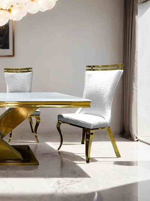 English Elm White Modern Upholstered Side Chair with Gold Legs, Tiger Print Accent, Comfortable Dining Seating White 38 L x 27 W x 22 H B2741S00725