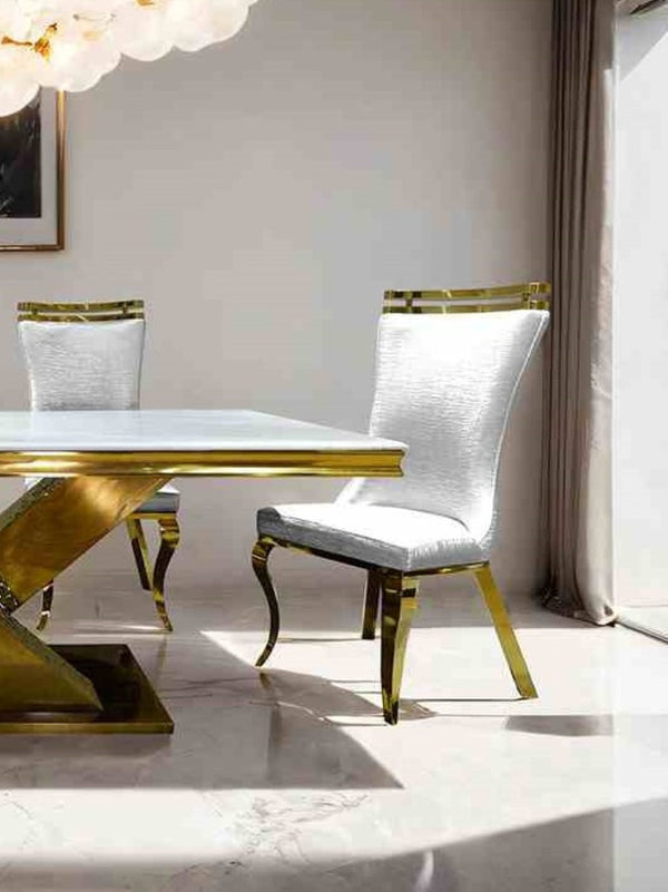 English Elm White Modern Upholstered Side Chair with Gold Legs, Tiger Print Accent, Comfortable Dining Seating White 38 L x 27 W x 22 H B2741S00725