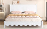 English Elm Queen Size Wood Platform Bed Frame, Retro Style Bed With Rectangular Headboard,No Need Box Spring,White