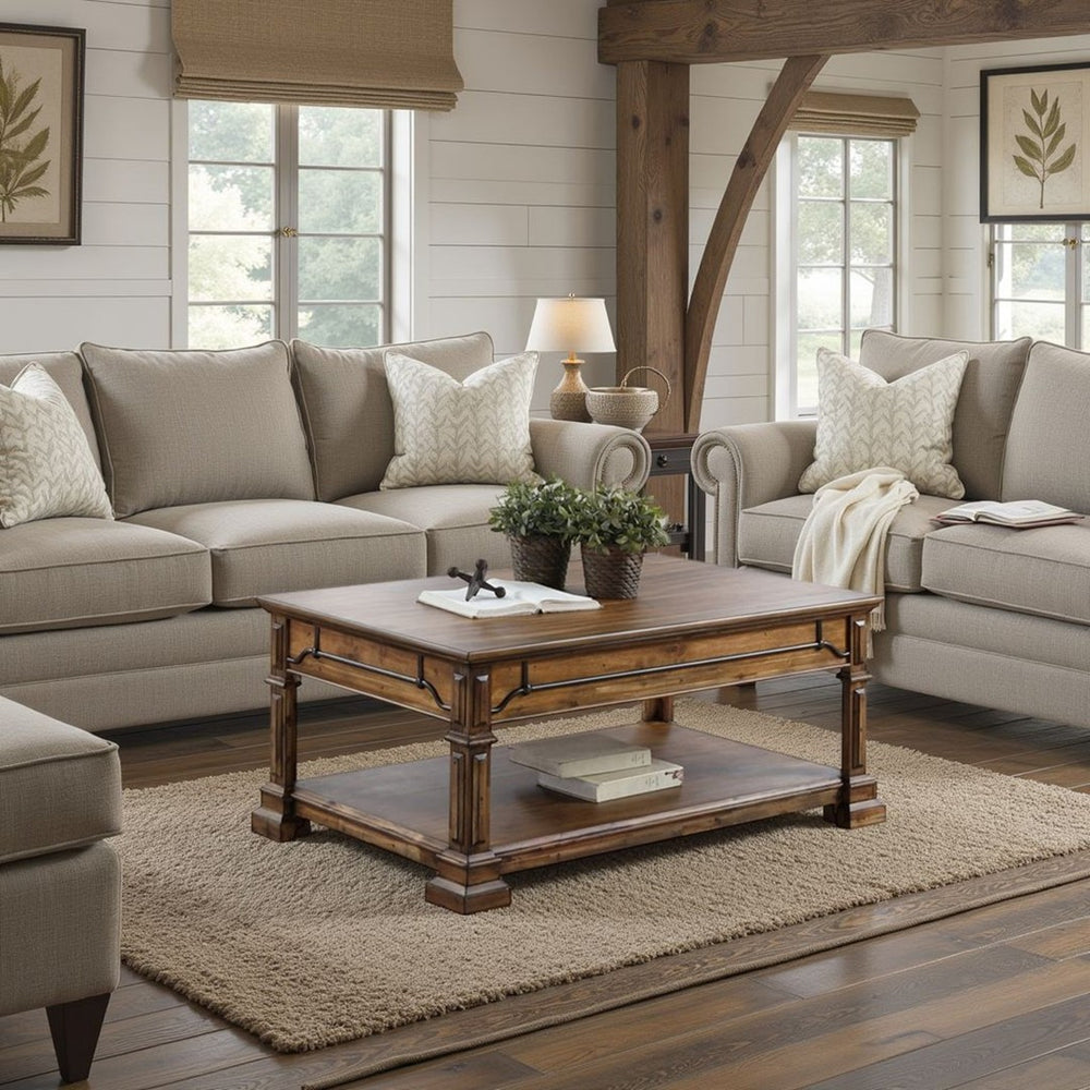 English Elm Barclay Acacia Wood Coffee Table with Open Shelf Rustic Brown Living Room Centerpiece B108P468533