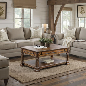 English Elm Barclay Acacia Wood Coffee Table with Open Shelf Rustic Brown Living Room Centerpiece B108P468533
