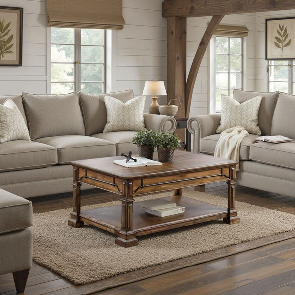 English Elm Barclay Acacia Wood Coffee Table with Open Shelf Rustic Brown Living Room Centerpiece B108P468533
