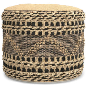English Elm Stella Handwoven Jute Pouf in Natural & Black — 20" Round Durable Polystyrene-Filled Accent Seat B136P252624