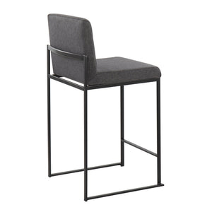 English Elm Fuji High-Back Counter Stool Set Of 2 In Black Steel & Charcoal Fabric - Modern Comfort & Style B202P221950