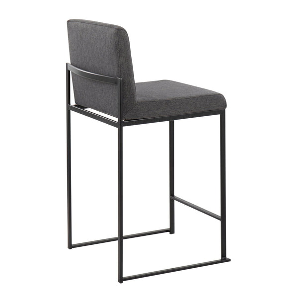 English Elm Fuji High-Back Counter Stool Set Of 2 In Black Steel & Charcoal Fabric - Modern Comfort & Style B202P221950