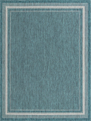 Unique Loom Outdoor Border Soft Border Machine Made Border Rug Teal, Ivory/Gray 10' 0" x 13' 0"