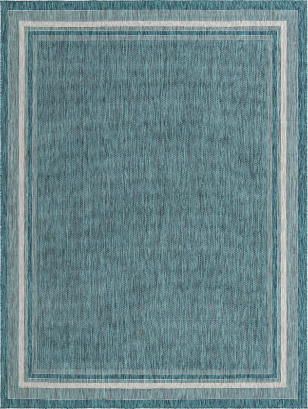 Unique Loom Outdoor Border Soft Border Machine Made Border Rug Teal, Ivory/Gray 10' 0" x 13' 0"