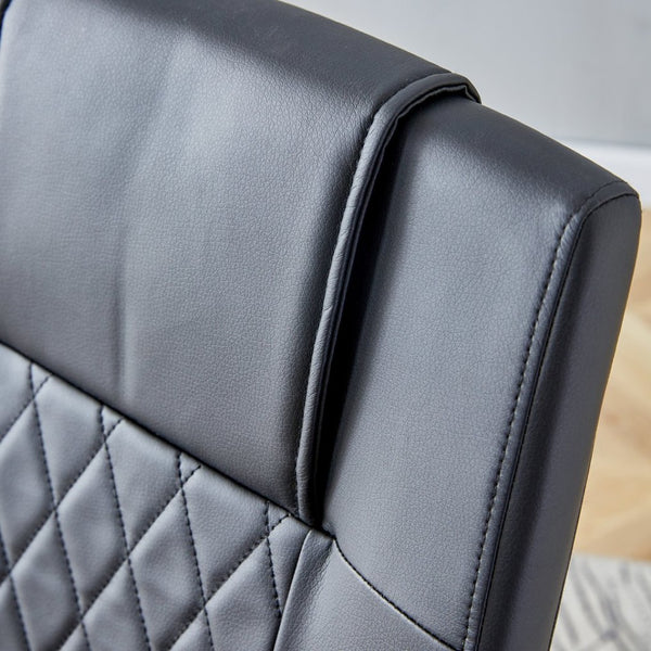 English Elm Table 5-Piece Set: Elegant Black Marble-Patterned Top With Stylish Stainless Steel Legs & Pu Chairs W1151S01959-GIGA