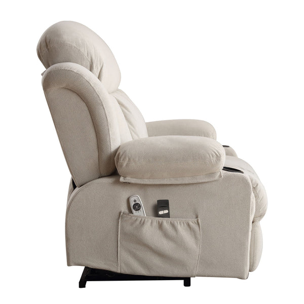 English Elm Power Lift Recliner Chair with Heat & 4-Point Massage, USB Port, Cup Holders, Remote for Living Room Beige W1521P303189