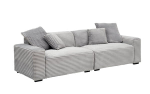 English Elm 104.72-inch 4-seat sofa with four washable throw pillows, corduroy comfort fabric, solid wood frame, 500lb capacity and modern living room style Gray W1658S00146