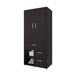 English Elm Wenge Elegant Multi-Storage Wardrobe with Rod, Adjustable Shelves & 3 Drawers for Organized Living B062S01281