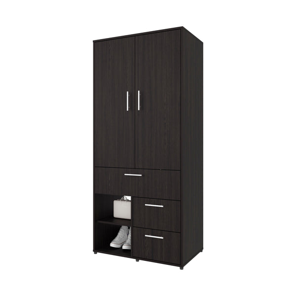 English Elm Wenge Elegant Multi-Storage Wardrobe with Rod, Adjustable Shelves & 3 Drawers for Organized Living B062S01281