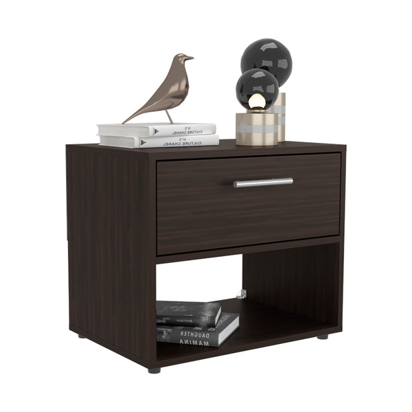 English Elm Nightstand, Compact Engineered Wood Design with Drawer and Open Shelf, Modern Eco-Friendly Finish Walnut 26.77 L x 19.69 W x 5.91 H B097P296837