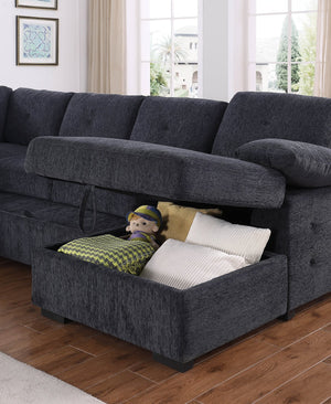English Elm Multi Functional L Shaped Sectional Sofa with Sleeper and Hidden Storage Chaise Dark Gray B2730S00055