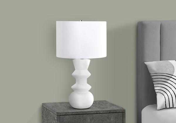 English Elm Lighting, Geometric Cream Ceramic Table Lamp with Ivory Drum Shade for Bedside or Office B2710P221319