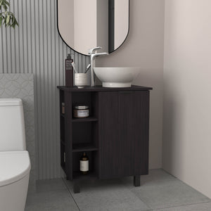 English Elm Allegra Modern Vessel Sink Vanity Cabinet with Single Door & Open Shelf, Freestanding Black Finish B070P337055