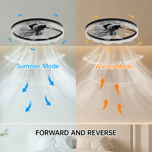 English Elm 24" Black LED Ceiling Fan Light Flush Mount with Hidden Blades, Remote & App Control, Dimmable W2312P368709