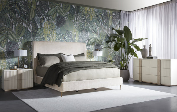 Sunpan Tierra Bed - Stylish Coastal-Inspired Design with Plush Headboard and Minted Copper Steel Legs King