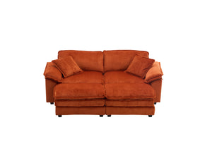 English Elm Corduroy Plush 2-Seat Sofa with 2 Back Cushions, Toss Pillows & Ottomans — Deep Seat Comfort Orange W2363S00066